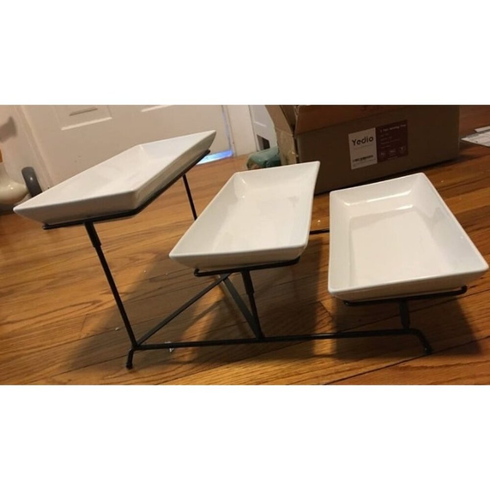 New 3 Tier Serving Tray Set Porcelain Tiered Serving Trays Platters, Collapsible